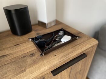Personalised Dark Brown Rectangle Leather Tray, 8 of 12