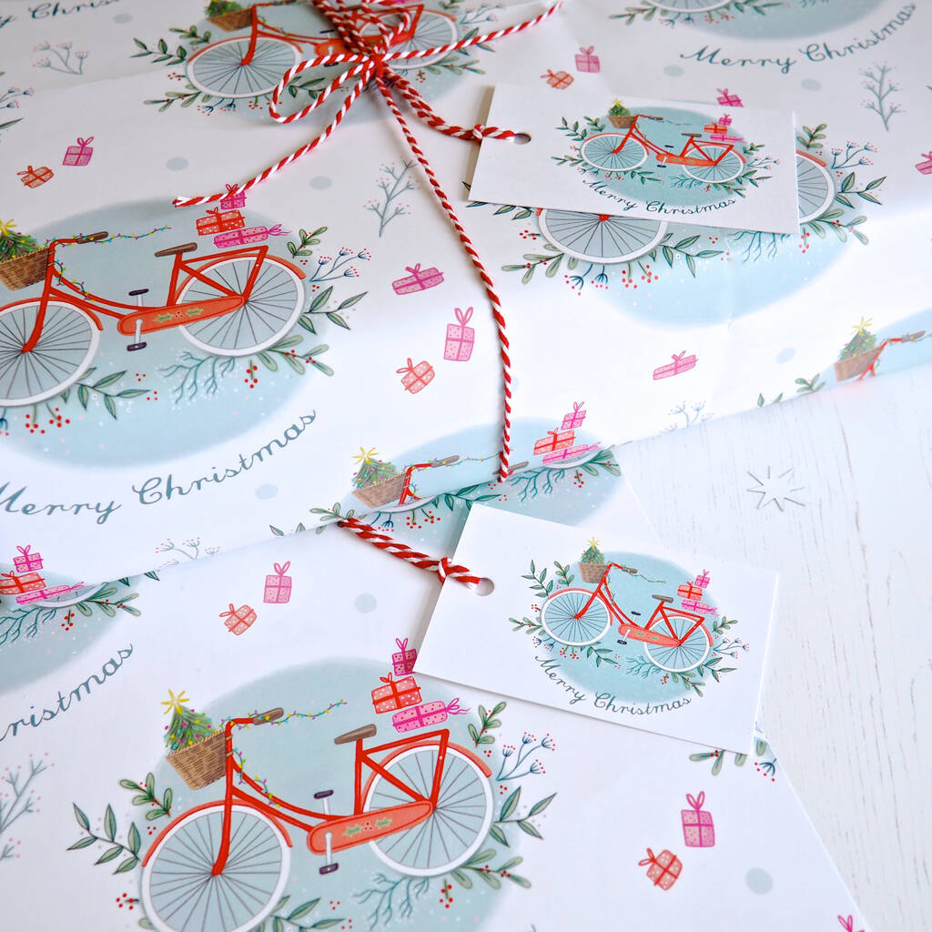 Christmas Bicycle Wrapping Paper Set By Watercolour Sky