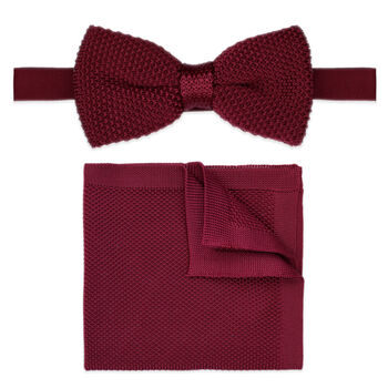 Wine Red Knitted Neck Tie, Bow Tie And Pocket Square Variations Made From Soft Polyester | Gents Formal Accessories | Gift For Him | Wedding Tie, 11 of 12