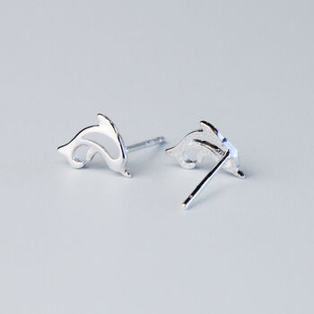 Sterling Silver Minimalist Dolphin Stud Earrings, 4 of 6