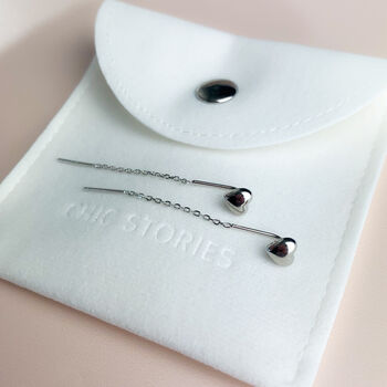 Sterling Silver Heart Threader Earrings, 4 of 5