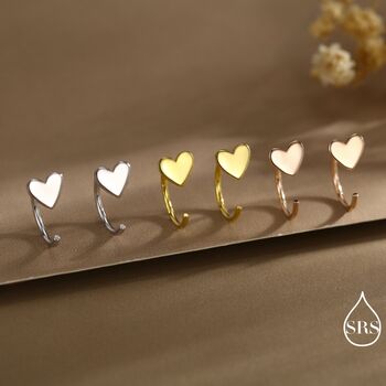 Tiny Heart Huggie Hoop Earrings In Sterling Silver, 4 of 11