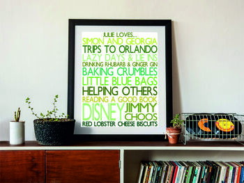 Personalised 'Favourite Things' Framed Print: Greens, 6 of 6