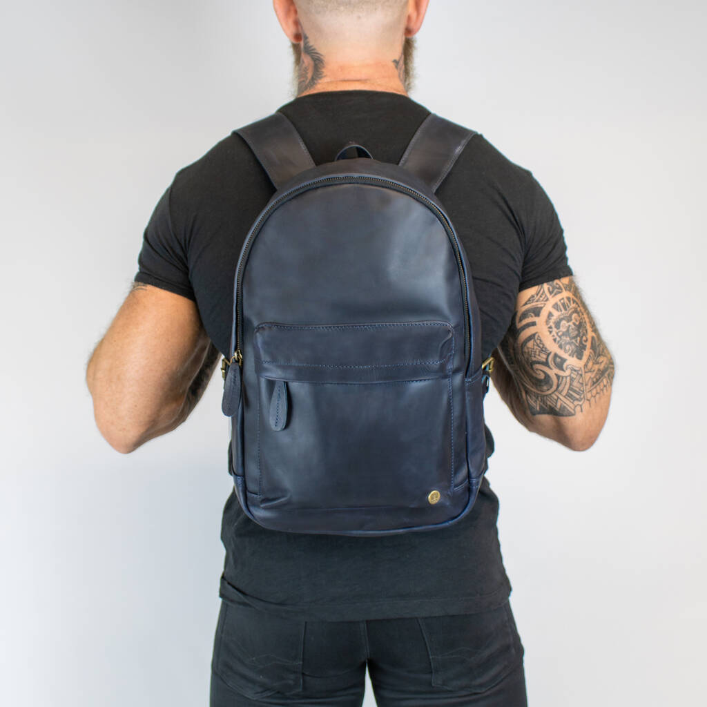 Personalised Navy Leather Classic Backpack/Rucksack, 1 of 10