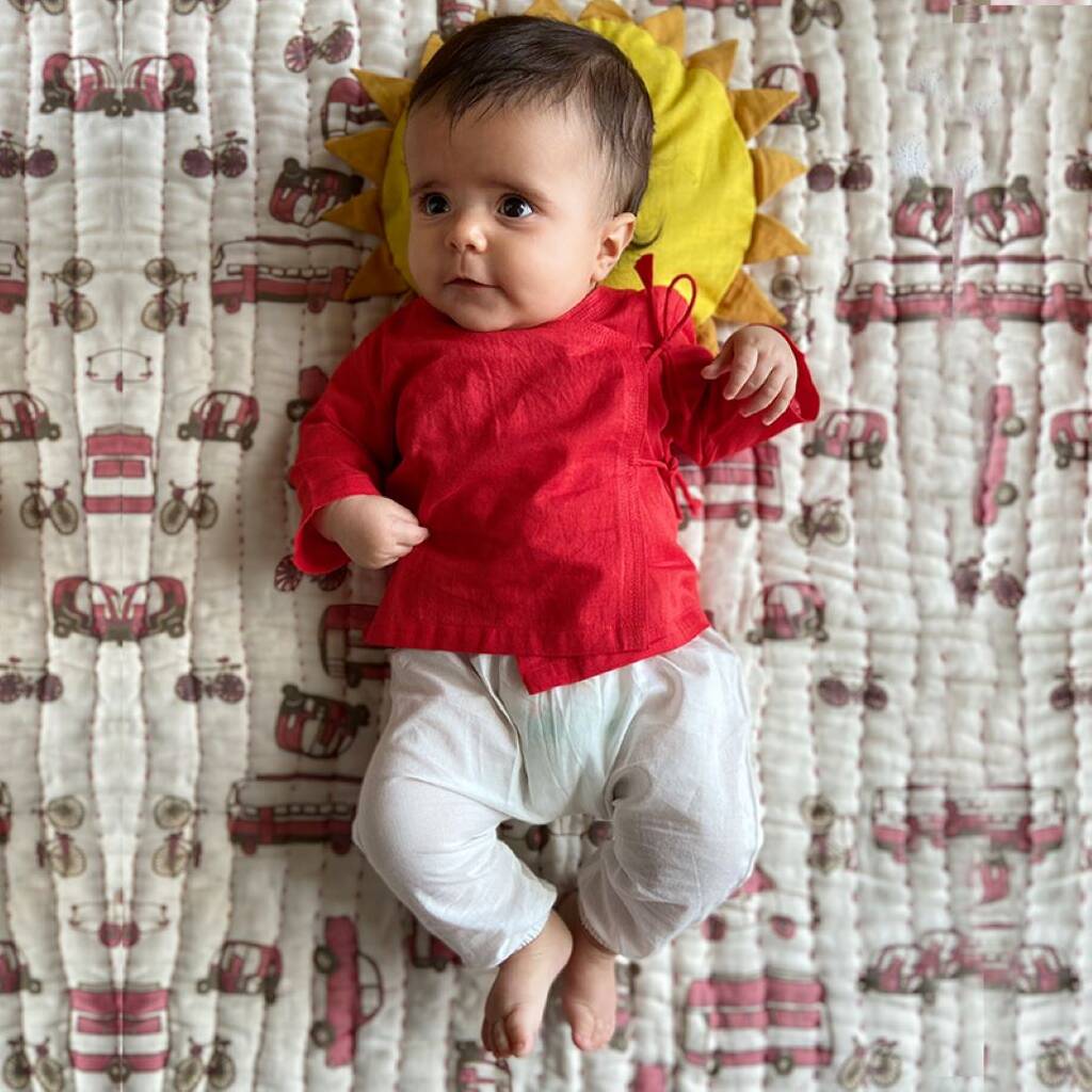 Unisex Organic Red Angrakha And White Pants, 1 of 3