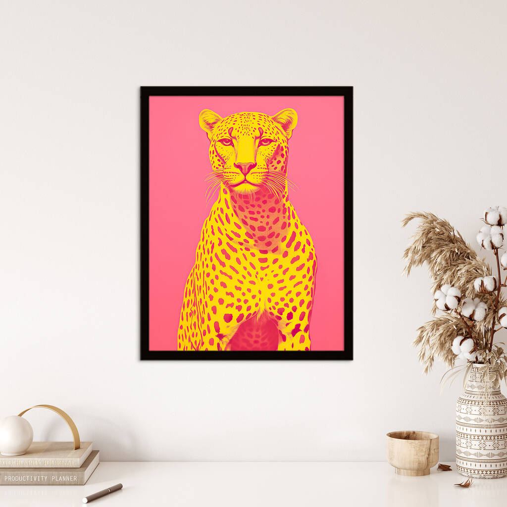 Cerise Cheetah Bold Animal Yellow Pink Wall Art Print By Wee Blue Coo