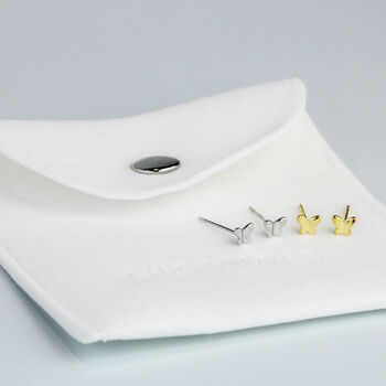 Sterling Silver Tiny Minimalist Butterfly Stud Earrings, 4 of 5