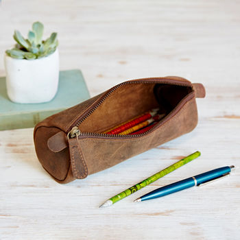 Personalised Buffalo Leather Round Pencil Case, 5 of 9