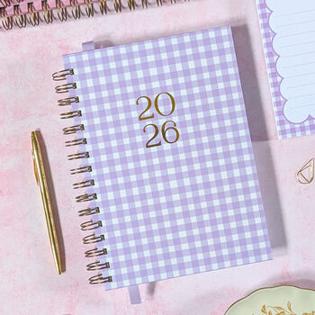 Personalised Luxury 2026 Weekly Diary| Planner| Lilac Gingham, 2 of 11