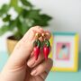 Red Hot Lampwork Glass Chilli Earrings Handmade, thumbnail 1 of 4
