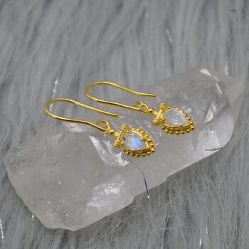 Rainbow Moonstone Teardrop Earrings: Silver Or Gold, 5 of 9