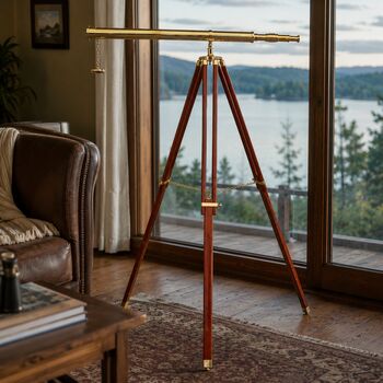 Adjustable 60 Inch Brass Telescope And Wooden Tripod, 2 of 6