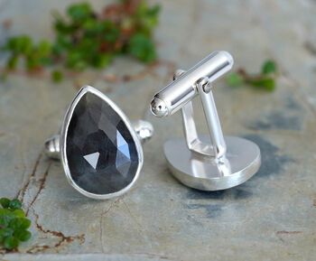 Natural Sapphire Cufflinks In Solid Sterling Silver, 3 of 3