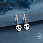 Skull Huggie Hoop Earrings In Sterling Silver, thumbnail 2 of 12