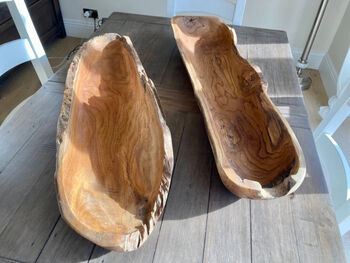 Huge 90cm Teak Root Long Fruit Bowl Wood Handmade Gift Centrepiece, 7 of 8