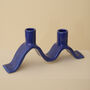 Handmade Blue Wavy Ceramic Candelabra For Two Candles, thumbnail 4 of 6