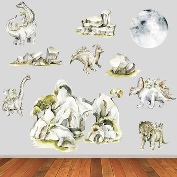 Dinosaur Wall Sticker Set With Rocks And Moon, 5 of 5