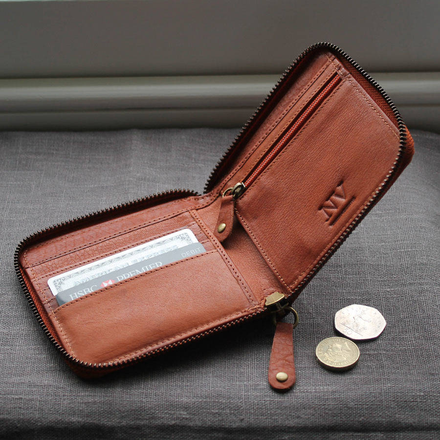 personalised zipped leather wallet with coin pocket by nv london ...