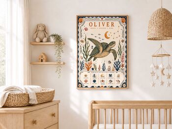 Personalised Sea Turtle Hidden Treasure Print | Children's Birth Keepsake, 8 of 9