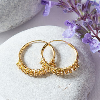 Gold Plated Silver Tiny Ball Hoop Earrings, 2 of 5