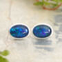 Australian Opal Triplet Stud Earrings In Silver, thumbnail 1 of 4