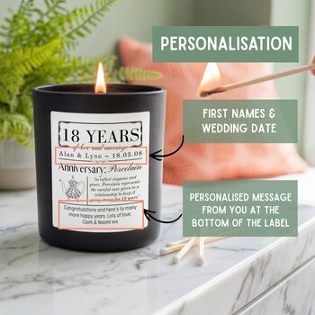 Personalised 18th Wedding Anniversary Meaning Candle, 4 of 12