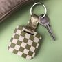 Personalised Olive Checkered Print Wooden Keyring, thumbnail 1 of 6