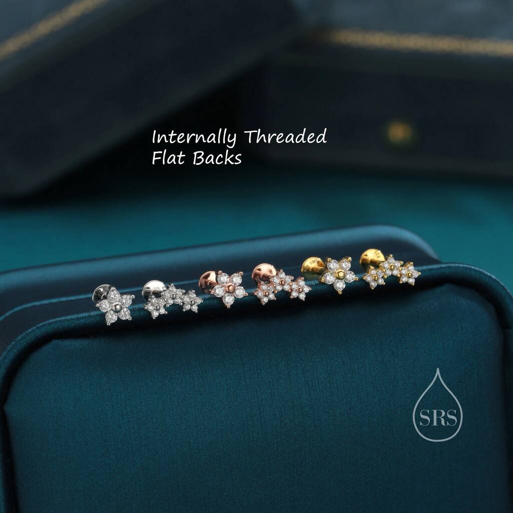 Asymmetric Forget Me Not Flower Bouquet Internally Threaded Flat Back In Sterling Silver, 1 of 12