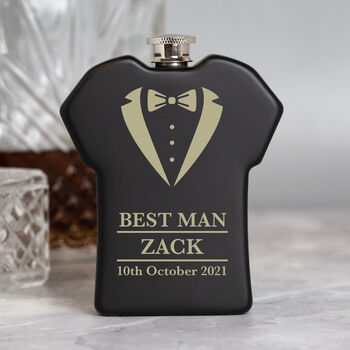 Fiaschetta Personalizzata 6oz Con Custodia In Pelle Sintetica – Incisione Nodo Matrimonio – Regalo Per Sposo, Damigella, Testimone, Genitori – Marroncino