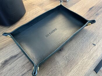Personalised Rectangle Racing Green Leather Desk Tray, 11 of 12