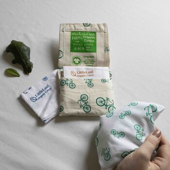 Organic Cotton Hankies Set Of Three In A Fabric Bag, 3 of 12