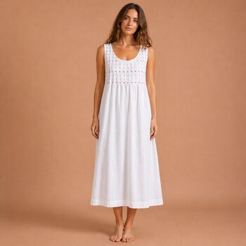 Women's White Cotton Nightdress Embroidered Sleeveless Pink Lizzie, 3 of 5