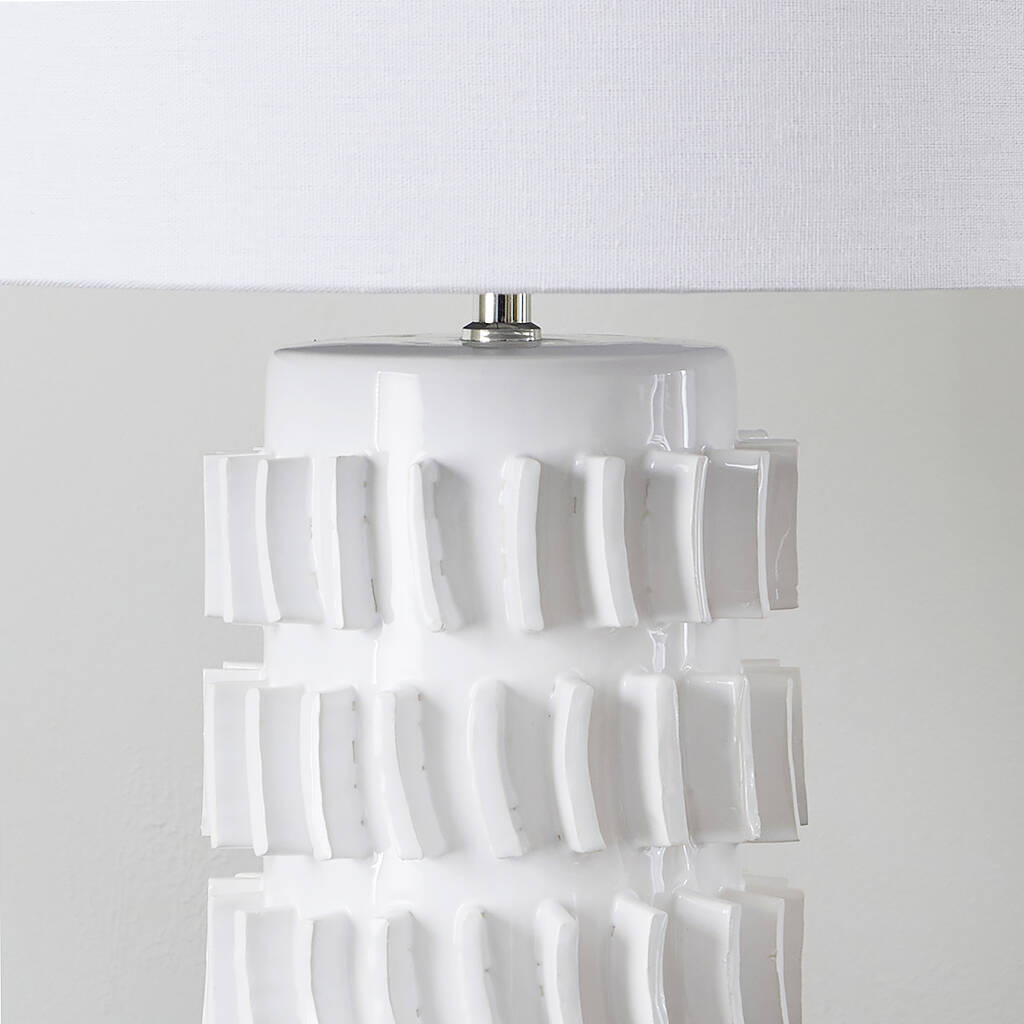 White Ceramic Tiled Table Lamp With Shade By Primrose & Plum