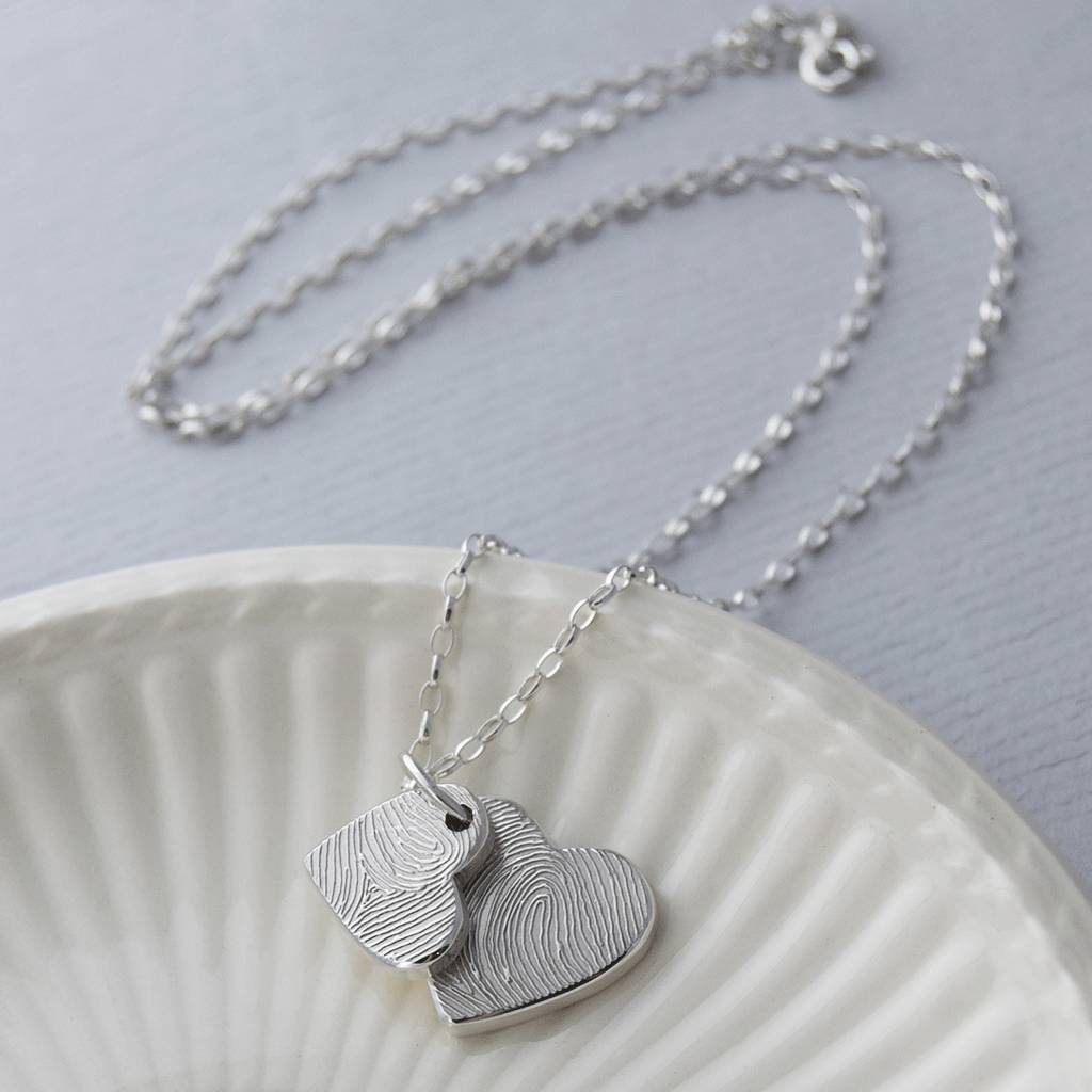 personalised ink fingerprint double heart necklace by hold upon heart ...