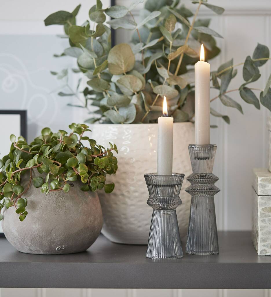 Grey Fluted Glass Candle Stick By Ella James