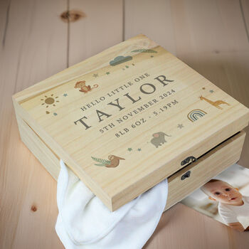 Personalised Safari Animals Large Wooden Keepsake Box, 4 of 6