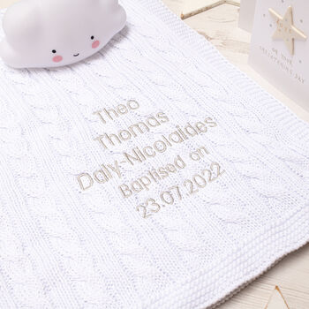 Personalised Unisex White Luxury Baby Cable Blanket, 11 of 12