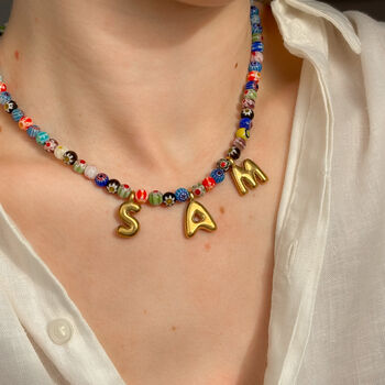 Personalised Bubble Initials Name Millefiori Bead Necklace, 4 of 5