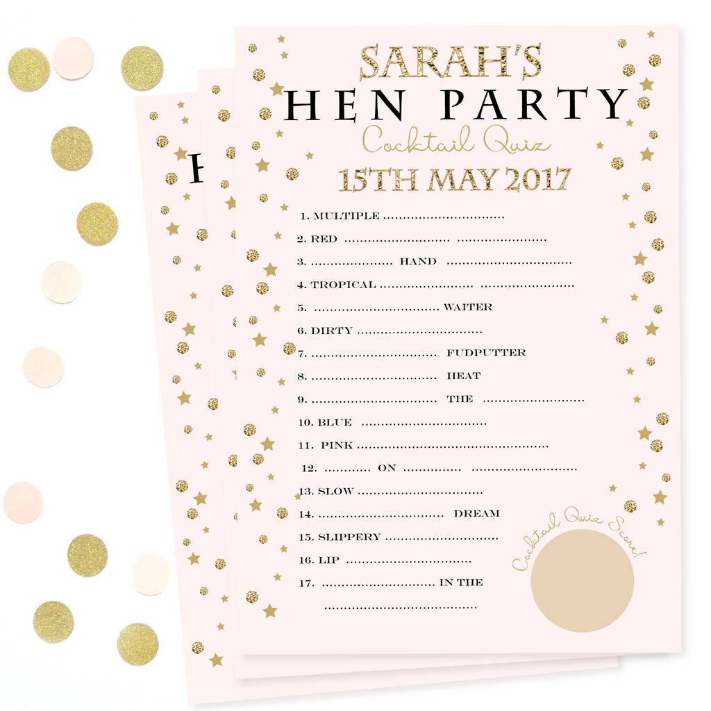 personalised hen party cocktail quiz game by copper grey