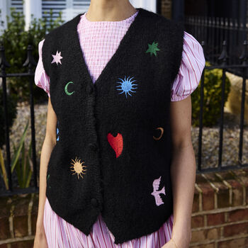 Astrology Embroidered Knit Sleeveless Vest, 3 of 10