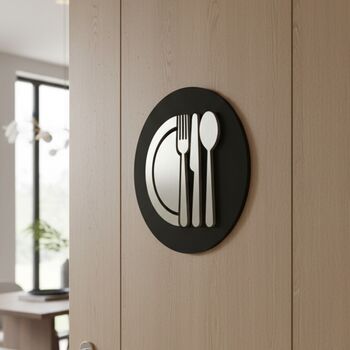 Kitchen Door Sign In Matte Black Acrylic With Raised Plate And Cutlery Design, 5 of 5