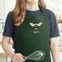 Personalised Embroidered Bee Apron In Bottle Green, thumbnail 1 of 5