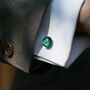 Emerald Green Round Fused Glass And Silver Cufflinks, thumbnail 4 of 10