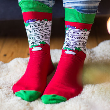 Merry Fucking Christmas Cotton Socks, 4 of 4