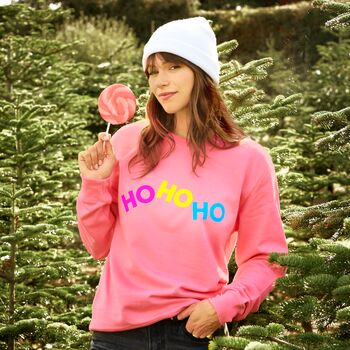 Neon Rainbow Ho Ho Ho Christmas Sweatshirt Jumper, 2 of 6