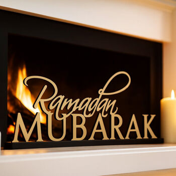 Elegant Ramadan Mubarak Table Sign Gold And Black With Base For Eid Celebrations, 5 of 5