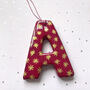 Personalised Raspberry Pink And Gold Star Clay Letter Decoration, thumbnail 2 of 4