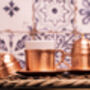 Turkish Copper Coffee Cup Set With Plates And Lids – Handmade Six Piece Gift For Two, thumbnail 5 of 9