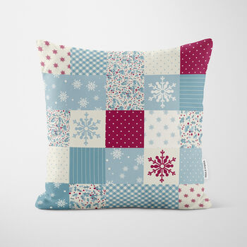 Christmas Blue Patchwork Cushion, 4 of 7