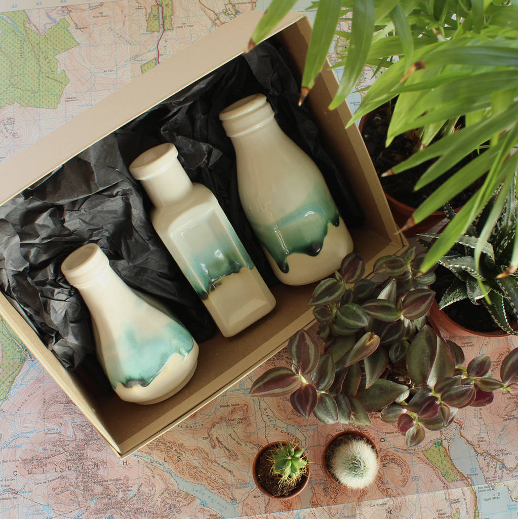 Gift Set Of Three Bottle Vases By Helen Rebecca Ceramics
